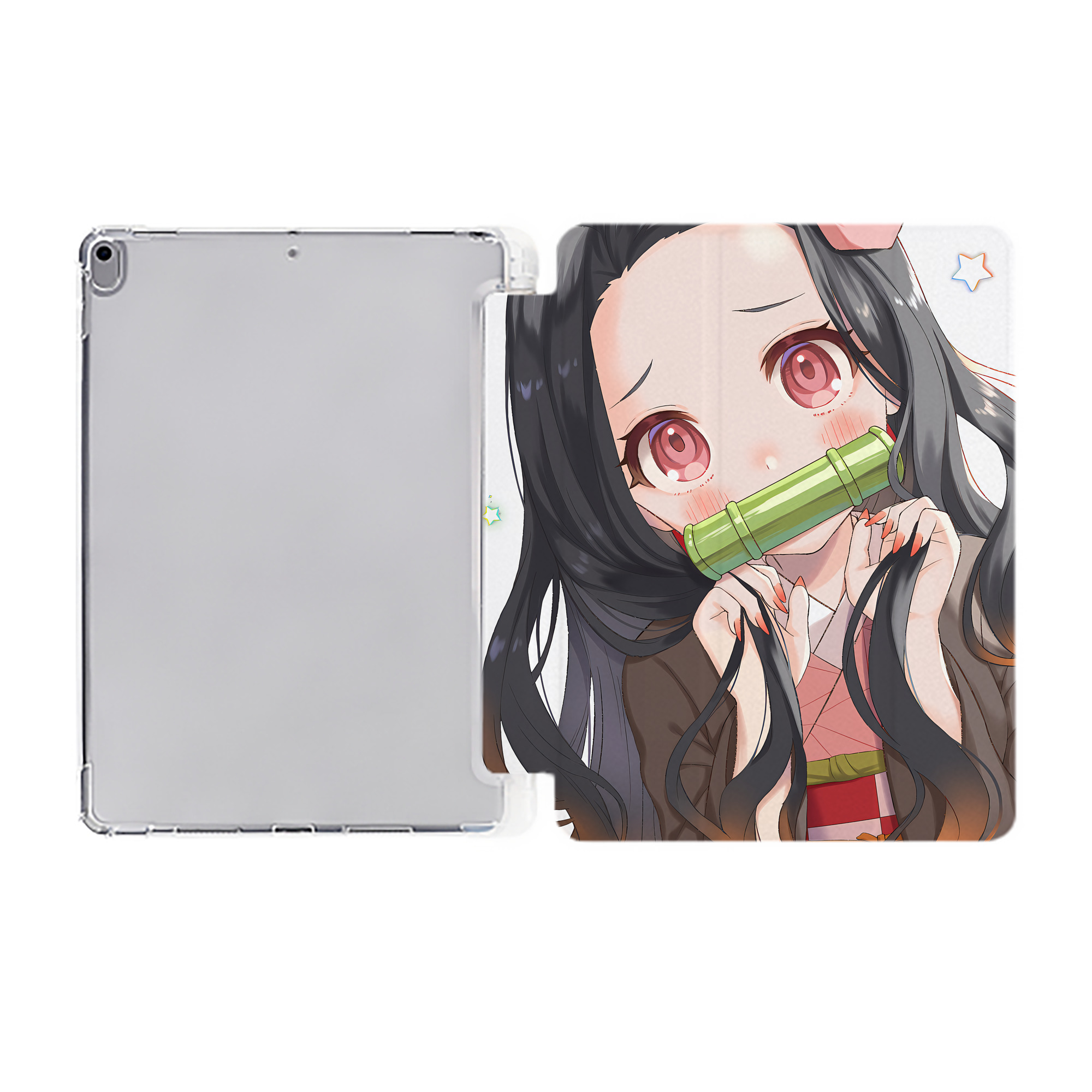 （画像用） 鬼滅の刃（きめつのやいば）竈門 禰󠄀豆子／かまど ねずこ Kamado Nezuko IPad ケース ペン収納付き 三つ折りスタンド PUレザー×シリコン 対応機種9.5/10.5/10.9インチ